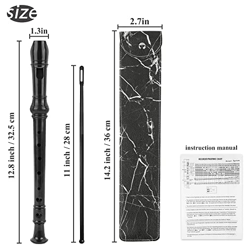 Jasenna Recorder Instrument for Beginner Adults,8-Hole Soprano Descant Recorder Music Flute with with Cleaning Rod & Leather Case For Home Entertainment(2-Black Marble） - Image 3