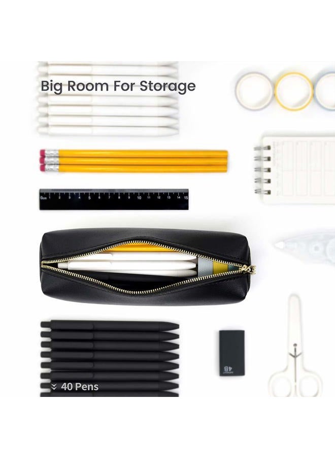 Dobmit PU Pencil Pen Case Portable Stationery Bag Big Capacity Pencil Pouch Cosmetic Organizer Bag for Student Girl or Boy - Black - Image 2