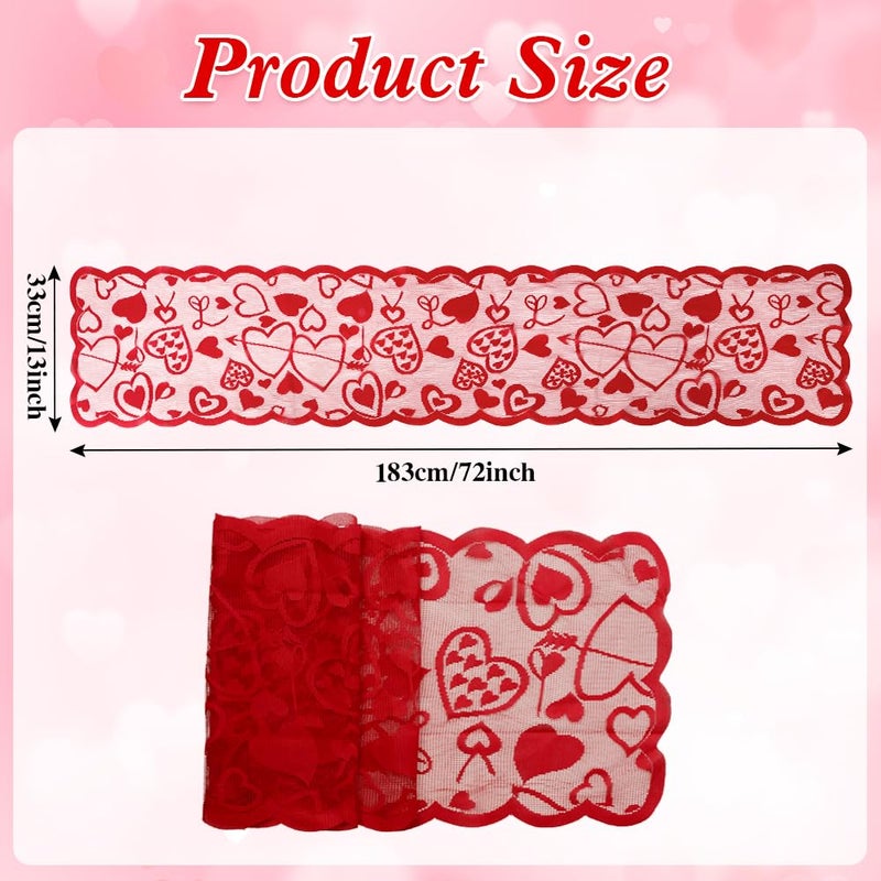 Luktastic Valentines Table Runner, 13 x 72 Inch Red Heart Lace Table Runner for Valentines Decorations Romantic Home Kitchen Dining Table Decor Outdoor Indoor Wedding Holiday Anniversary Party Decorations - Image 2
