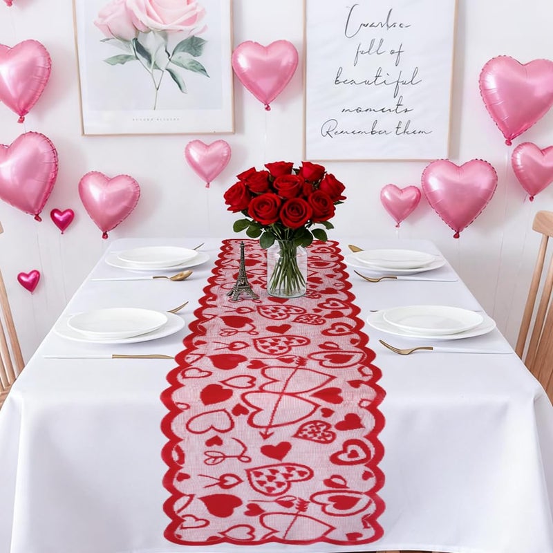 Luktastic Valentines Table Runner, 13 x 72 Inch Red Heart Lace Table Runner for Valentines Decorations Romantic Home Kitchen Dining Table Decor Outdoor Indoor Wedding Holiday Anniversary Party Decorations - Image 5