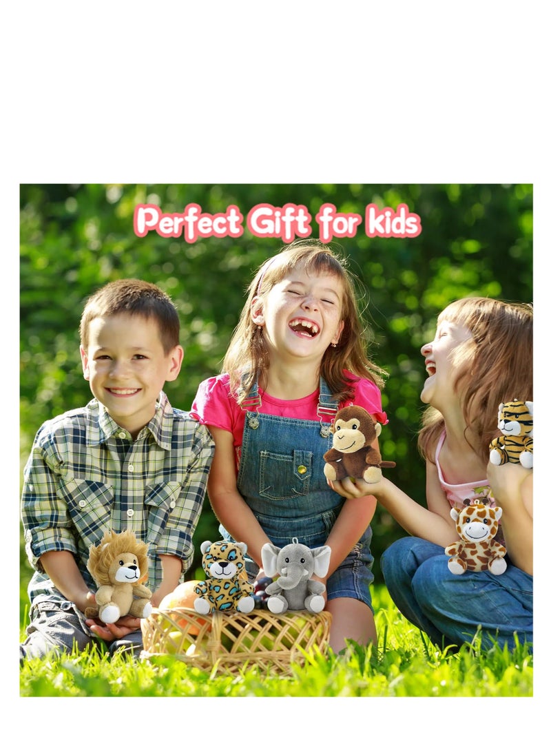 Toy 6 Piece Mini Jungle Stuffed Animals Set Lion Tiger Elephant Giraffe Leopard Monkey Soft Plush Toys for Animal and Woodland Themed Parties for Classroom Prizes and Gift for Boys and Girls  - Image 5