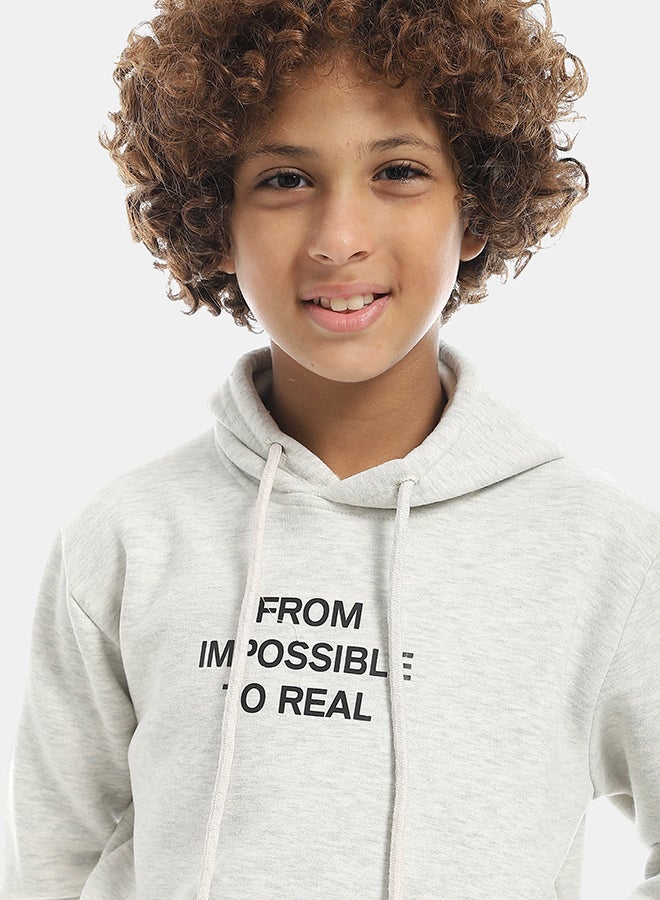 Andora Printed Long Sleeves Hooded With Drawstrings Hoodie - Light Grey - Image 4