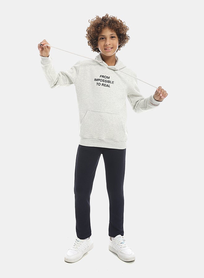 Andora Printed Long Sleeves Hooded With Drawstrings Hoodie - Light Grey - Image 5