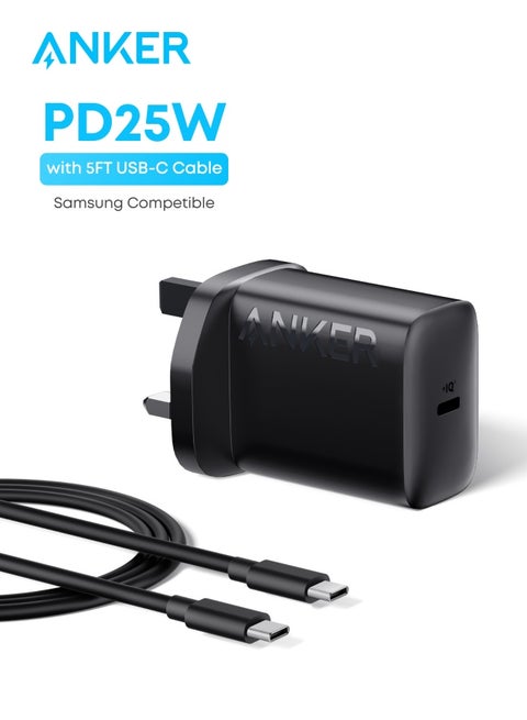 USB C Plug, 25W USB C Charger with USB-C Cable, Supports PPS Fast Charging for iPhone 16/16 Pro/16 Pro Max/15, Samsung S25/S24+/S24/S23 Ultra/S23+/S23/S22/S21/S20/Note20(5 ft Cable Included)