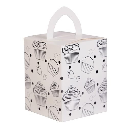 mudrit Paper Cupcake Boxes, Single Cupcake Carrier With Window, Insert Trays, Tags And Jute Twine Used For Muffins, Cookies, Chocolates, Macaroons As Party Favor Packing (White & Black- Pack Of 25) - Image 3