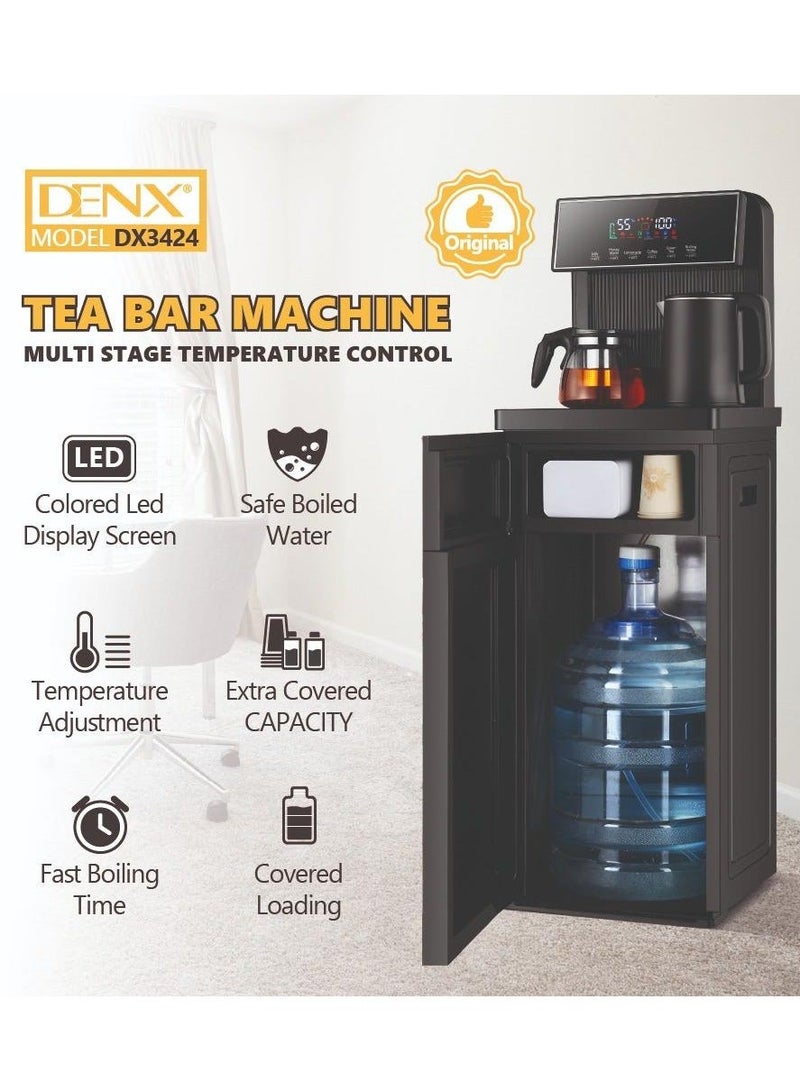 Denx Water Dispenser, Smart Tea Bar Machine, Hot and Cold Water Dispenser, with LED Display and Two Kettles, Black Stainless Steel, 3 Temperature Settings - Image 1