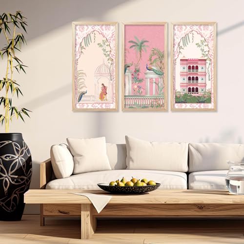 walllane Traditional Indian Art Pichwai Wall Hanging Paintings | Painting for wall Decoration | Traditional Indian Art Pichwai Wall Décor Paintings Set of 3 (10x19 inch, F) - Image 3