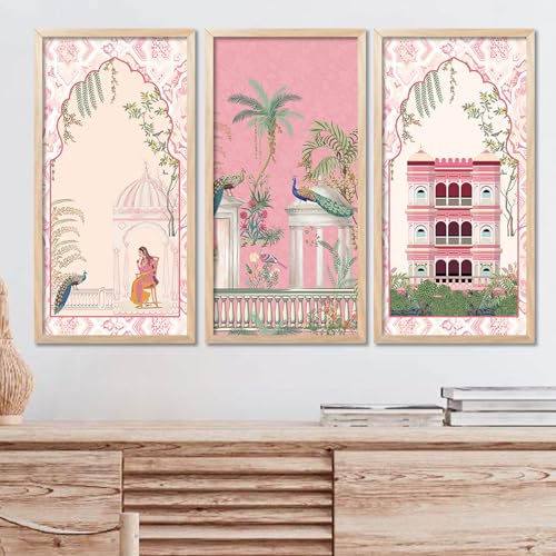 walllane Traditional Indian Art Pichwai Wall Hanging Paintings | Painting for wall Decoration | Traditional Indian Art Pichwai Wall Décor Paintings Set of 3 (10x19 inch, F) - Image 1