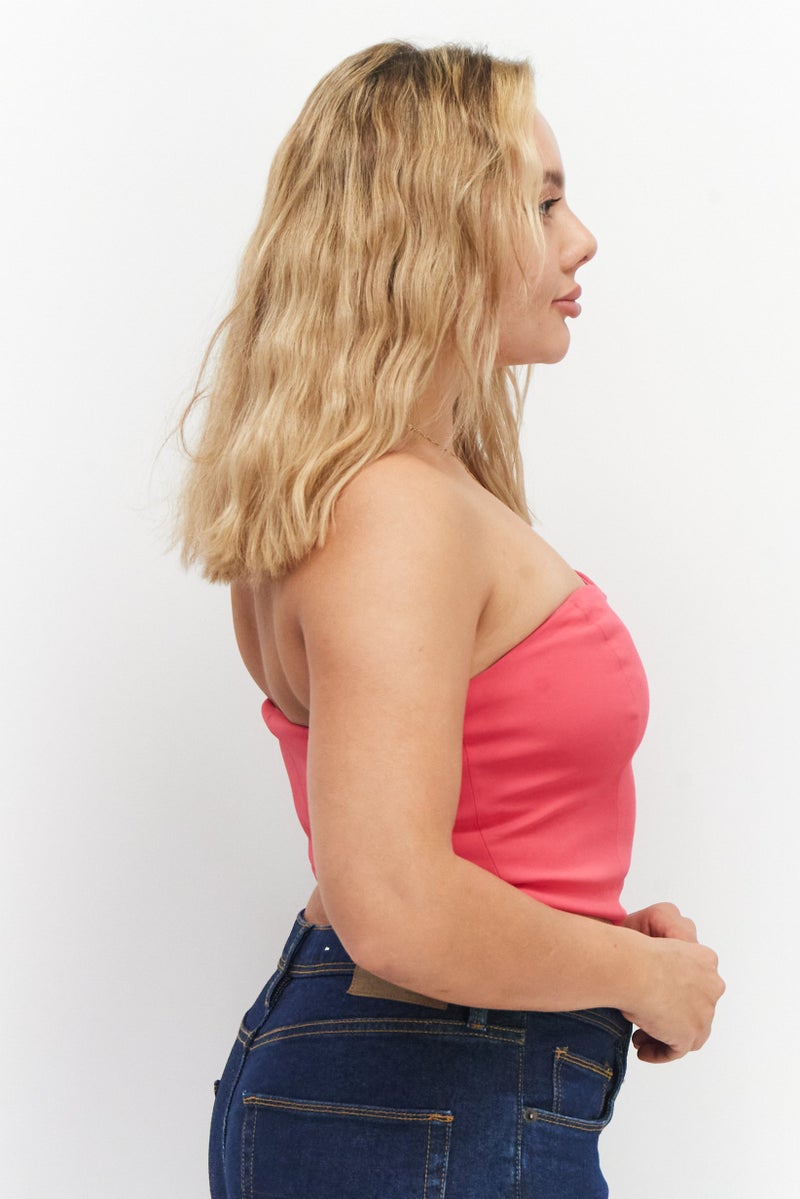 Reserved Women Straight Across Strapless Tube, Dark Pink - Image 4