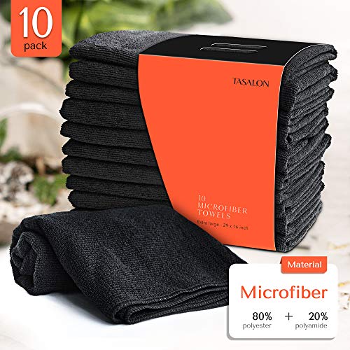TASALON Microfiber Hair Towel for Salon - 10 Pack - 29 x 16 Inches, Quick Dry and Ultra-Soft Facial Towels with Soft Absorbant - Black - Image 2
