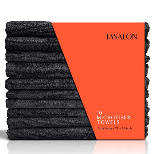 TASALON Microfiber Hair Towel for Salon - 10 Pack - 29 x 16 Inches, Quick Dry and Ultra-Soft Facial Towels with Soft Absorbant - Black - Image 1