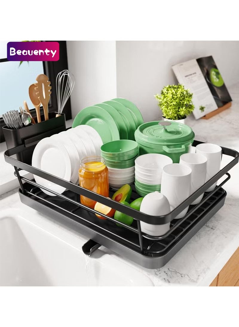 Beauenty Dish Rack- Space Saving Dish Drying Rack, Dish Racks for Kitchen Counter, Stainless Steel Kitchen Drying Rack with a Cutlery Holder - Image 1