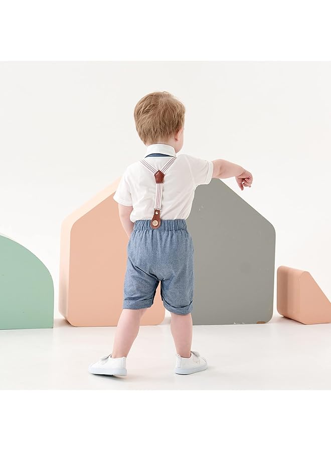 erorex Baby Boy Formal Short Set Toddler Summer Gentleman Outfit Kid Short Sleeve Bowtie Shirt Suspender - Image 3