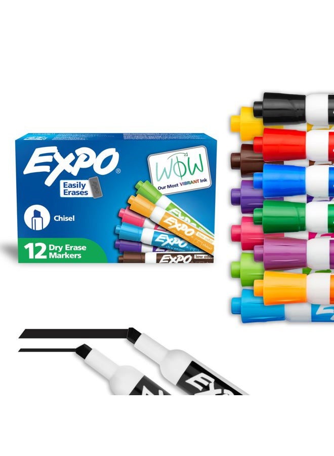 Expo Dry Erase Markers, Low Odor Ink, Assorted Colors, Chisel Tip, 12 Count - Image 1