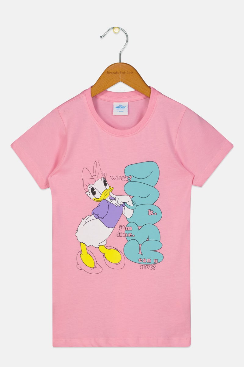 Disney Kids Girl Crew Neck Short Sleeve Mickey Daisy Print T-Shirt, Pink - Image 2