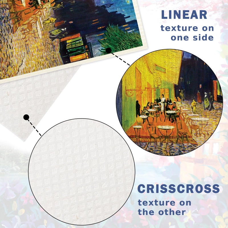 JarThenaAMCS Van Gogh Painting Swedish Kitchen Dishcloth 8 Designs Cotton Kitchen Towel Absorbent Dish Towel for Housewarming Cleaning Wipes  8Pcs  7 x 8 Inch - Image 3