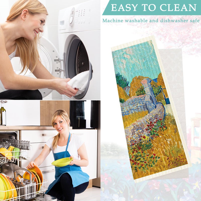 JarThenaAMCS Van Gogh Painting Swedish Kitchen Dishcloth 8 Designs Cotton Kitchen Towel Absorbent Dish Towel for Housewarming Cleaning Wipes  8Pcs  7 x 8 Inch - Image 5