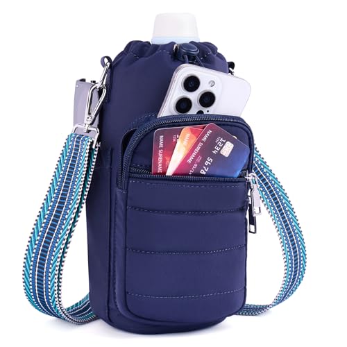 Lexiyat Water Bottle Bag 40 oz Crossbody Water Bottle Holder for Walking Hiking Insulated Compartment Carrier Purse with Adjustable Strap Blue - Image 1