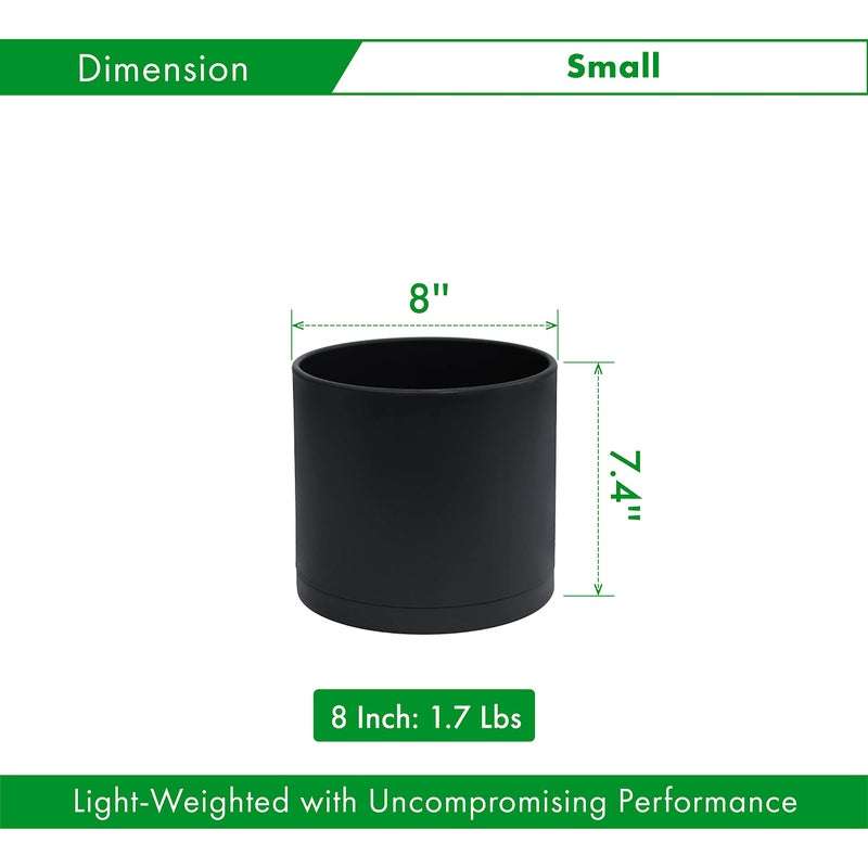 D'vine Dev 8 Inch Plastic Planter Pots for Plant Pot with Drainage Hole and Seamless Saucers, Black Color, 74-X-B-1 - Image 2