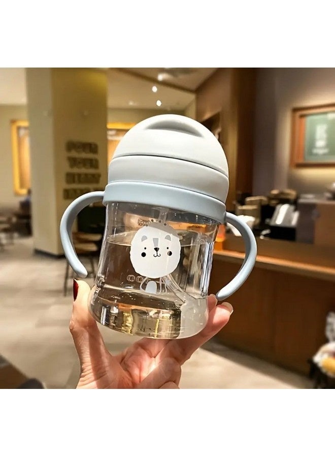 بيوينتي أكواب الشرب للأطفال الصغار، 250 مل، كوب مقاوم للتسرب بزاوية 360 درجة مع مقبض وزجاجة مياه ذات فوهة ناعمة وكوب تعليمي مع مقبض متدرج مضاد للاختناق وزجاجة مياه مقاومة للسقوط (أزرق) - Image 1