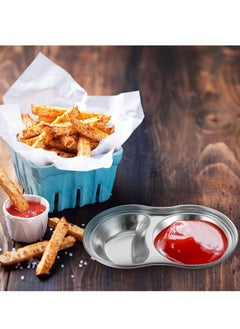 Y&D Appetizer Plates Stainless Steel Seasoning Bowl Metal Dipping Side Dishes 2 Grids Divided Korean Sauce Dish Plate Snack Kitchen Gadgets Grill 4pcs  - Image 5