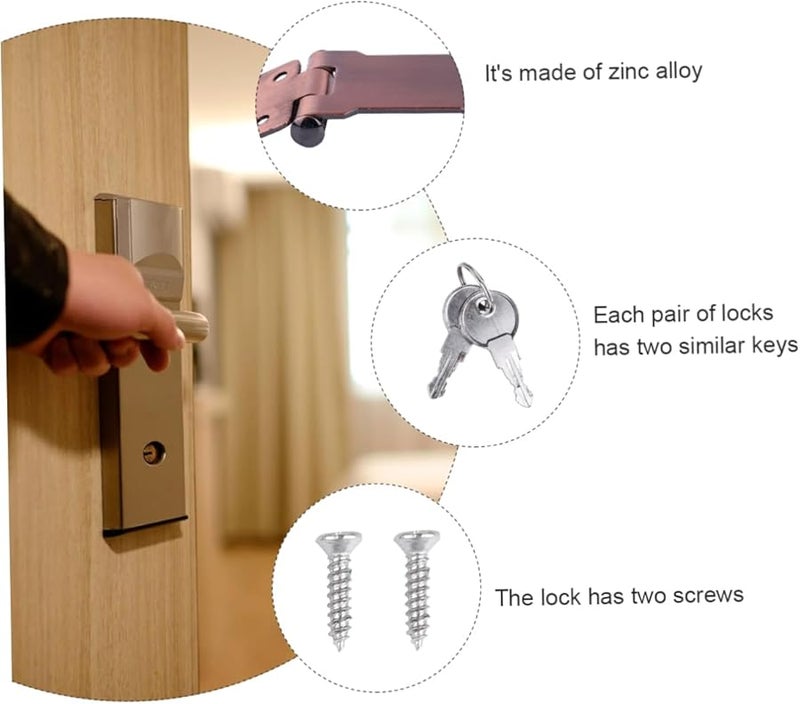 قفل وردي ذهبي مع مزلاج 3 قطع 9.5 × 3 سم لأبواب الخزانات والأمتعة، دوران مفتاح سهل - Image 3