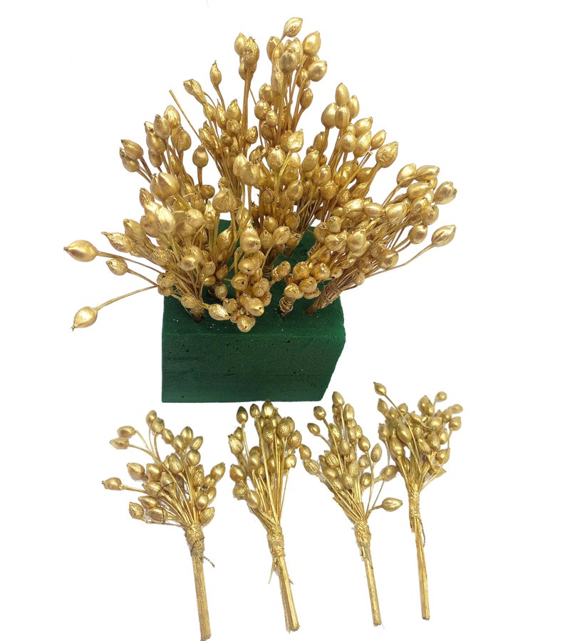 PRANSUNITA Metallic Golden Dry Stick – Natural Handmade Arrangement Bunch for Fancy Gift & Wedding Packaging Bridal Shower Bride's Bouquet Arrangement Decorations – 5 inch – Pack of 12 Sticks - Image 2