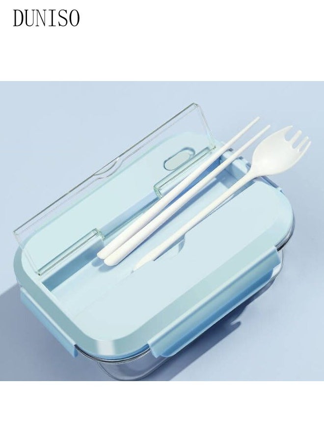 DUNISO Glass Bento Box Lunch Box 3 Compartment Glass Lunch Box Glass Food Storage Box (Rock Blue)  - Image 4