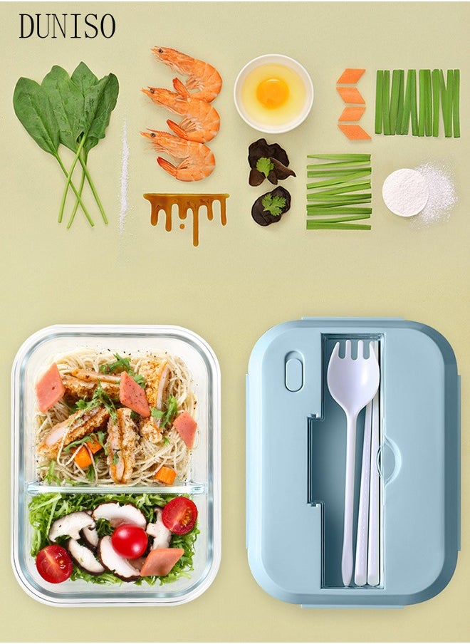 DUNISO Glass Bento Box Lunch Box 3 Compartment Glass Lunch Box Glass Food Storage Box (Rock Blue)  - Image 3
