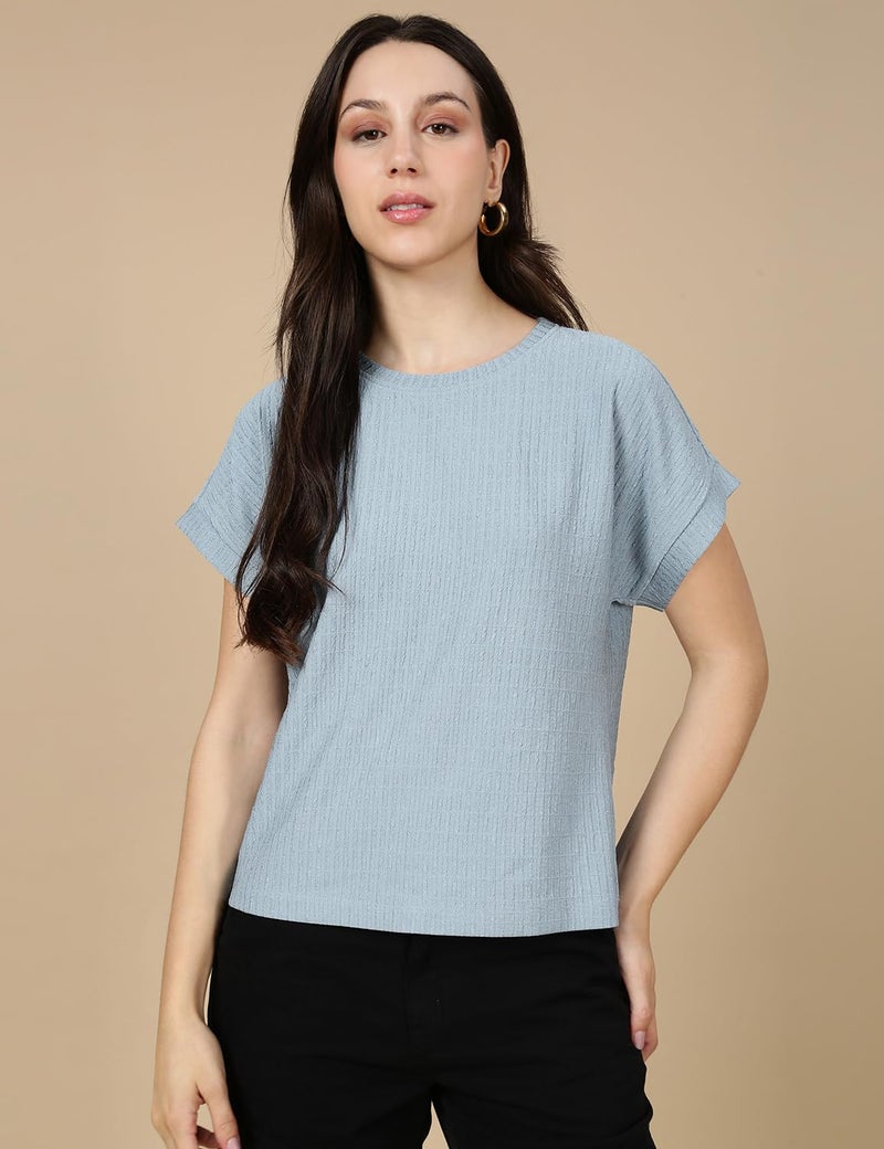 FYLTR Women's T-Shirts (FYLSS25WKT-1402-Blue Aura-2XL) - Image 3