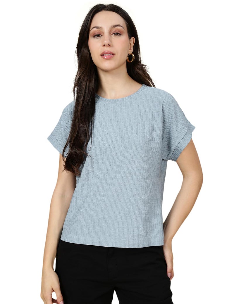 FYLTR Women's T-Shirts (FYLSS25WKT-1402-Blue Aura-2XL) - Image 4