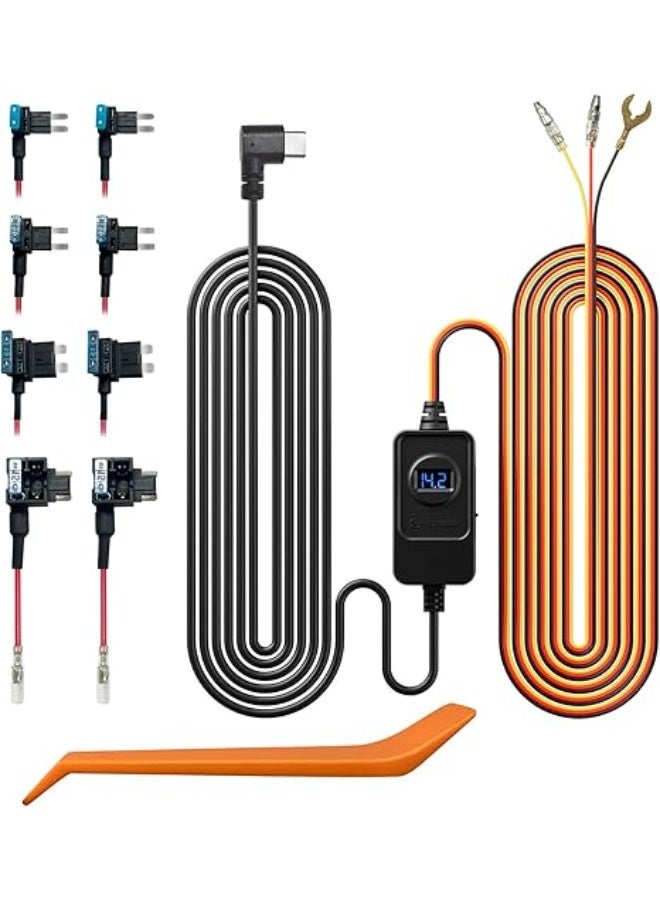 REDTIGER Dash Cam Hardwire Kit USB C Port, Dashboard Camera Car Charger Cable Kit 12V- 24V to 5V w/Fuse Kit, Low Voltage Protection for Dash Cam Double-4 Fuses - Image 1