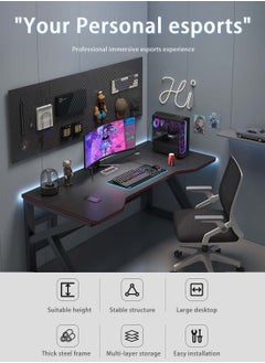 AGD K-Shape Gaming Desk Computer Table Fixed Computer Study Desk for Electronic Games 120cm - Black  - Image 3