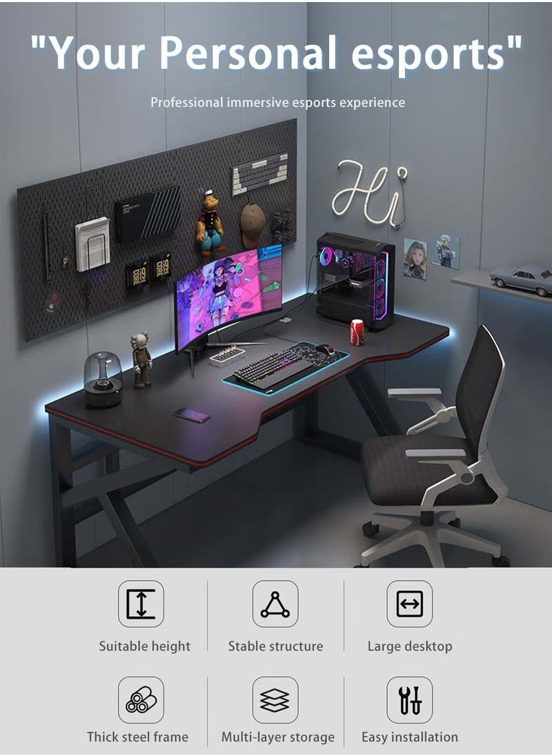 AGD - K-Shape Gaming Desk Computer Table Fixed Computer Study Desk for Electronic Games 120cm - Black - Image 1