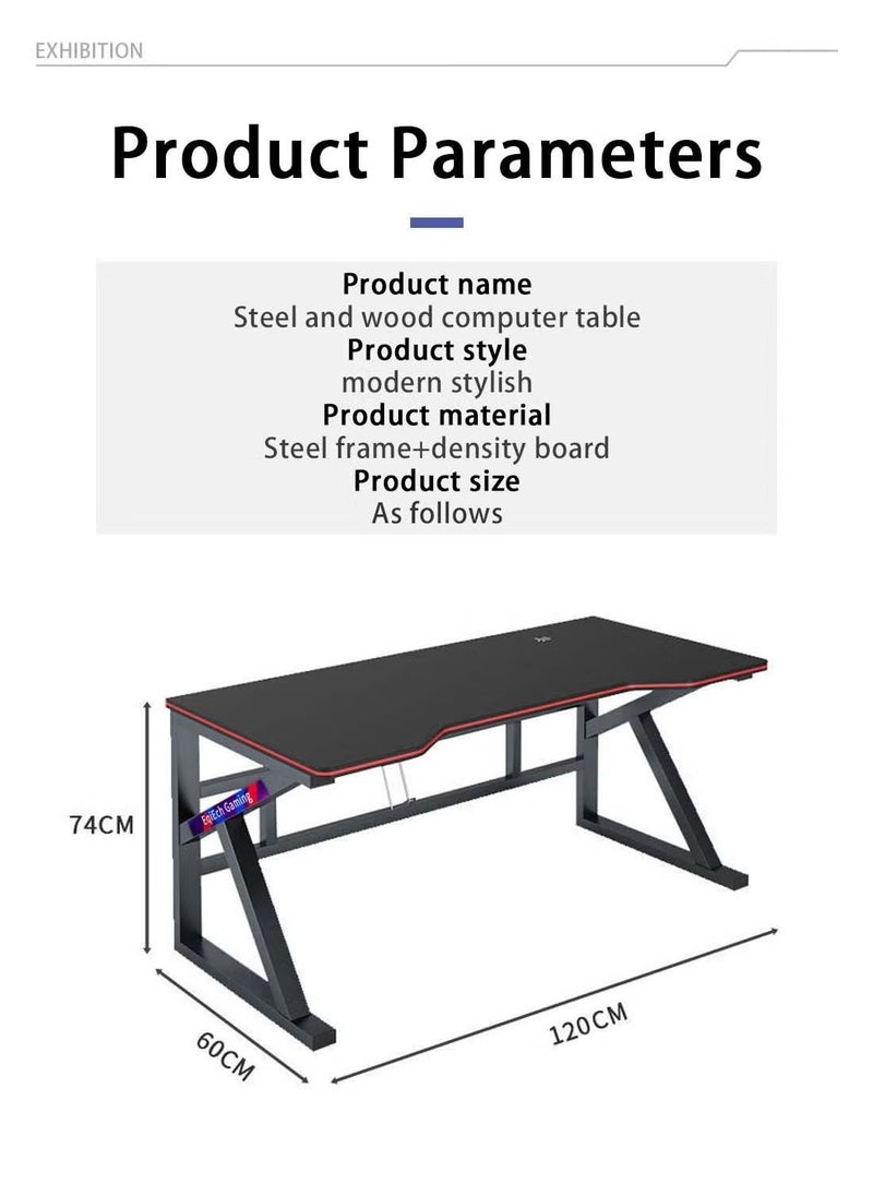 AGD - K-Shape Gaming Desk Computer Table Fixed Computer Study Desk for Electronic Games 120cm - Black - Image 1