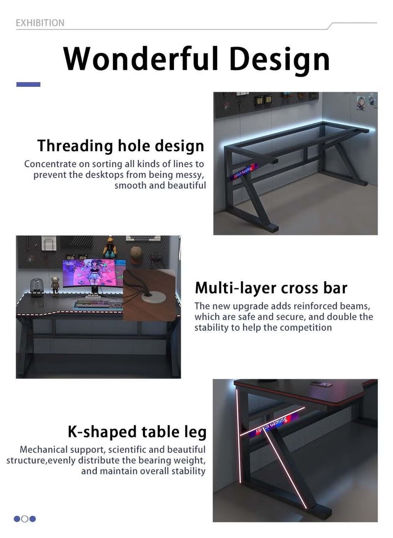 AGD - K-Shape Gaming Desk Computer Table Fixed Computer Study Desk for Electronic Games 120cm - Black - Image 1