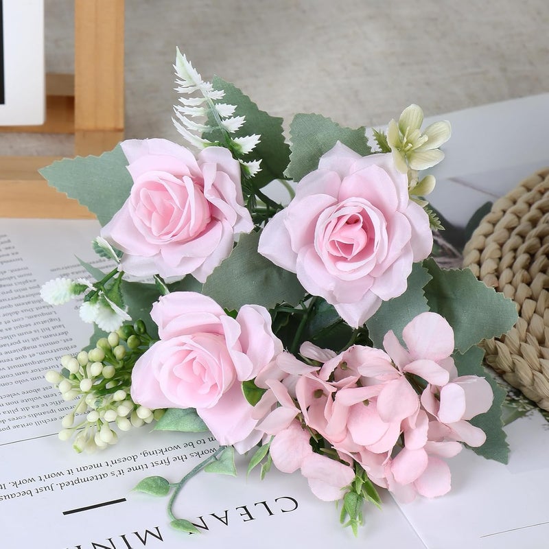 SOMYTING 3 Pcs Artificial Rose Silk Flowers, Faux Roses Fake Flowers Bouquet for Wedding Party Centerpiece Garden Home Decor (Pink) - Image 5