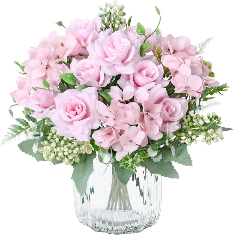 SOMYTING 3 Pcs Artificial Rose Silk Flowers, Faux Roses Fake Flowers Bouquet for Wedding Party Centerpiece Garden Home Decor (Pink) - Image 1