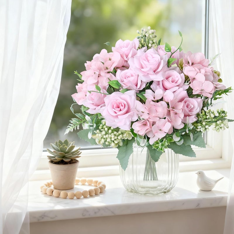 SOMYTING 3 Pcs Artificial Rose Silk Flowers, Faux Roses Fake Flowers Bouquet for Wedding Party Centerpiece Garden Home Decor (Pink) - Image 3