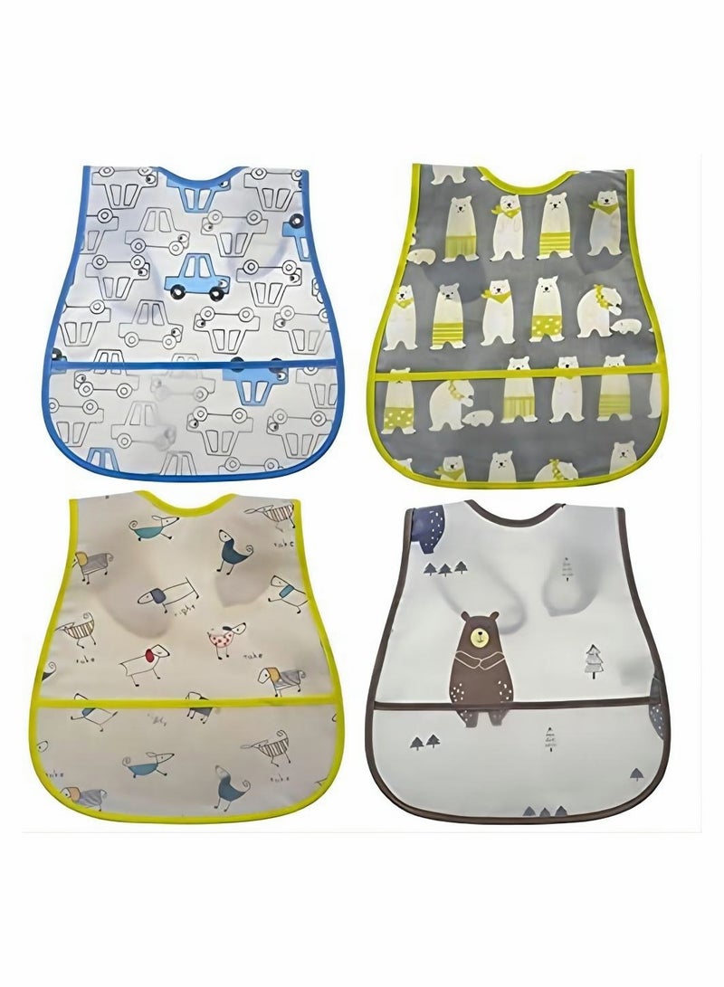 Excefore Long Sleeve Bibs for Baby, 4 Pcs Waterproof Baby Bibs, Toddler Sleeved Bib Baby Smock for Eating Feeding, Toddler Baby Bibs for 6-36 Months - Image 1