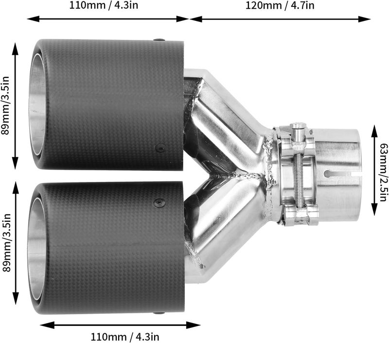 klarako Exhaust Tip, Universal Exhaust Tip Matte Carbon Fiber Tail Throat Yklarako Shaped Flat Dual Outlet Car Modification - Image 2
