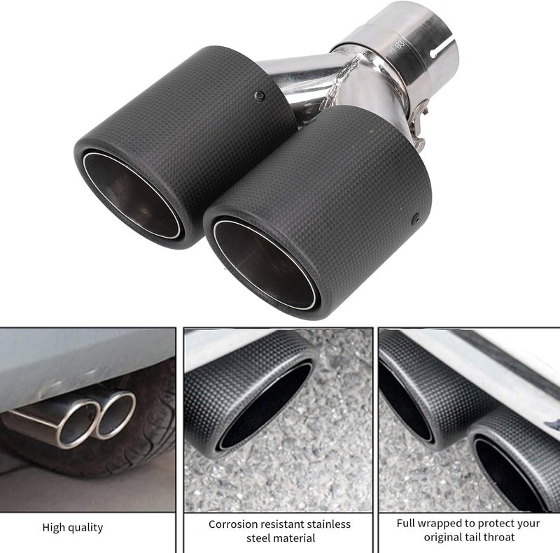 klarako Exhaust Tip, Universal Exhaust Tip Matte Carbon Fiber Tail Throat Yklarako Shaped Flat Dual Outlet Car Modification - Image 4
