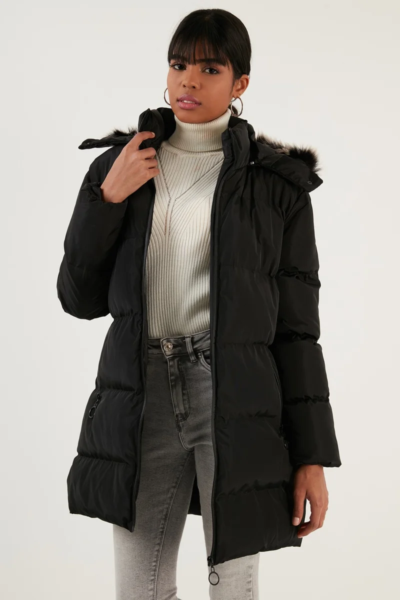 Lela Women's Coat with Faux Fur Collar, Removable Hooded and Pocketed Puffer Coat 5761645