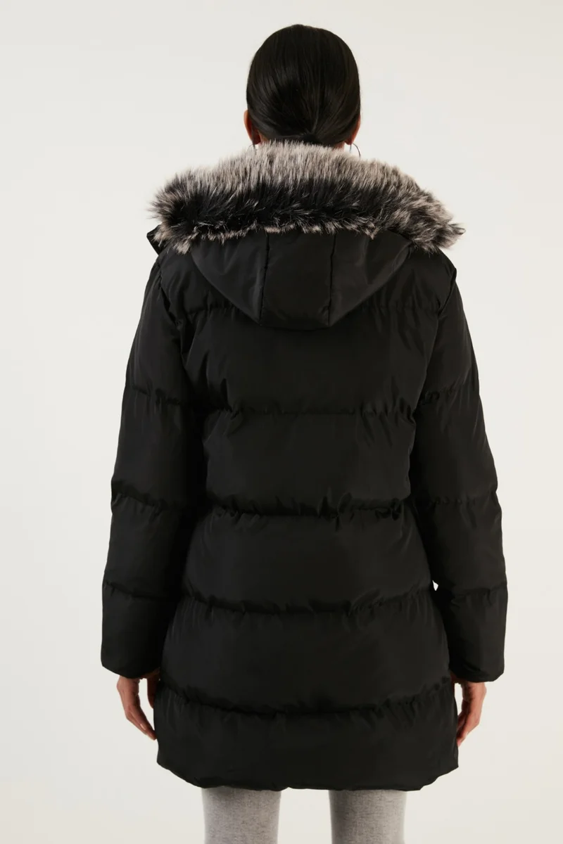 Lela Women's Coat with Faux Fur Collar, Removable Hooded and Pocketed Puffer Coat 5761645