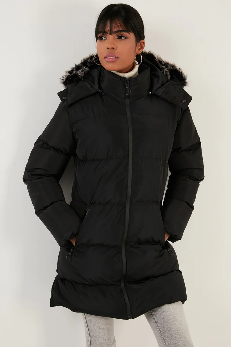 Lela Women's Coat with Faux Fur Collar, Removable Hooded and Pocketed Puffer Coat 5761645