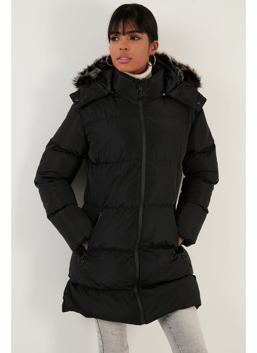 Lela Women's Coat with Faux Fur Collar, Removable Hooded and Pocketed Puffer Coat 5761645  - Image 4