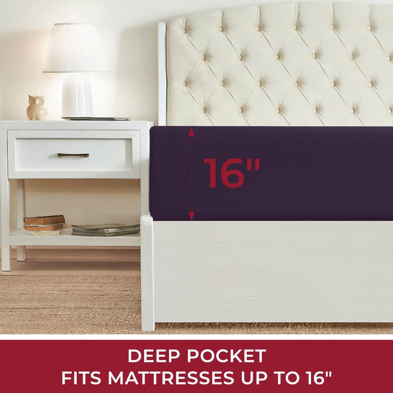 Mellanni King Fitted Sheet - Iconic Collection Bedding Sheets with up to 16 inch Deep Pocket - Soft & Cooling - Fade & Stain Resistant - 1 PC (King, Purple) - Image 2
