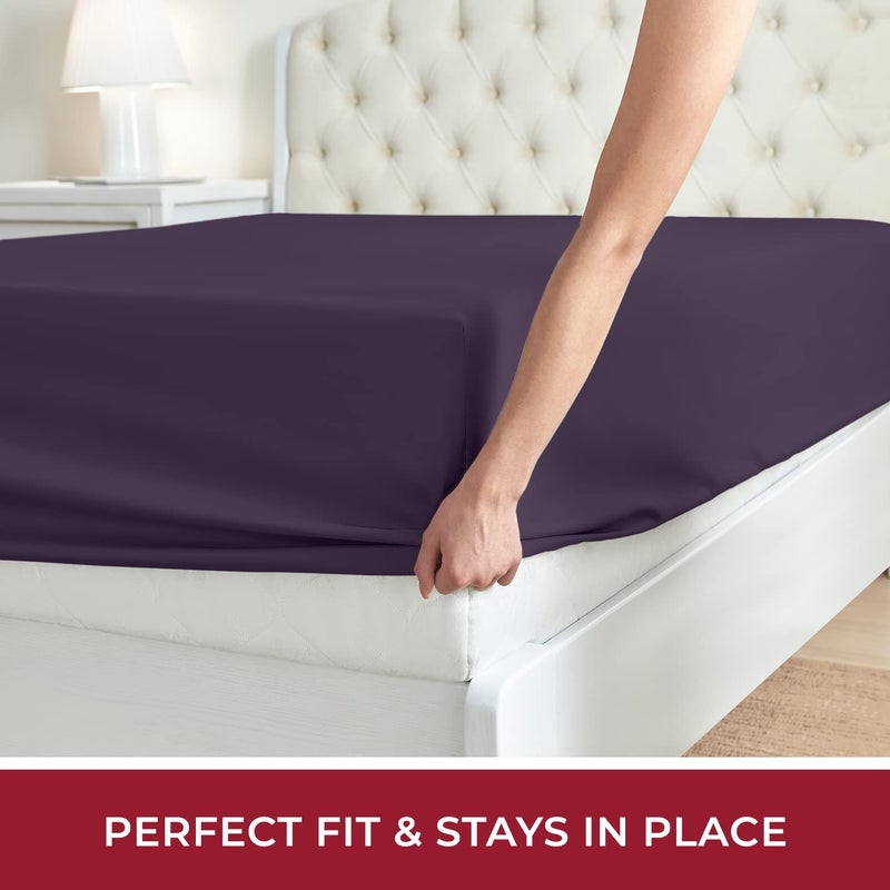 Mellanni King Fitted Sheet - Iconic Collection Bedding Sheets with up to 16 inch Deep Pocket - Soft & Cooling - Fade & Stain Resistant - 1 PC (King, Purple) - Image 5