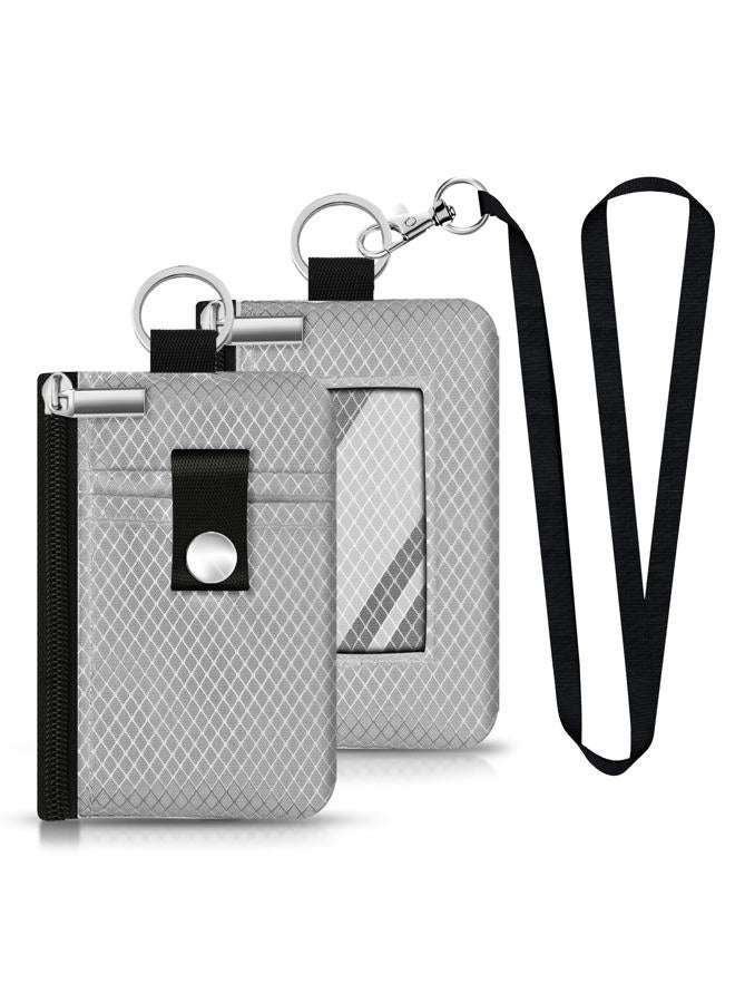 CCUMI Minimalist RFID Blocking Small Wallet with ID Window,WaterResistant Zip Id Case Wallet with Lanyard Keychain for Cards,Cash,Travel,Women,Men, Light gray - Image 3