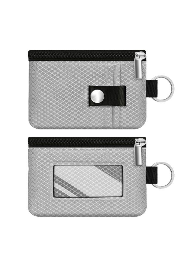 CCUMI Minimalist RFID Blocking Small Wallet with ID Window,WaterResistant Zip Id Case Wallet with Lanyard Keychain for Cards,Cash,Travel,Women,Men, Light gray - Image 1